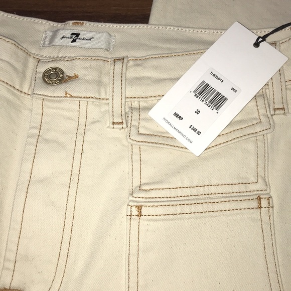 7 For All Mankind Ecru Tailorless Wide Leg With A Flair Double Pocket Jeans NWT - Picture 3 of 8
